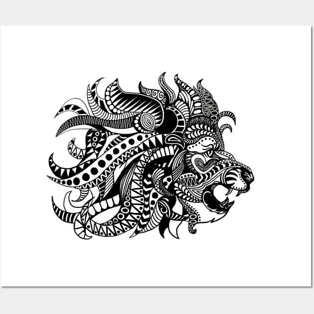 Zentangle Lion Wall Art by paviash